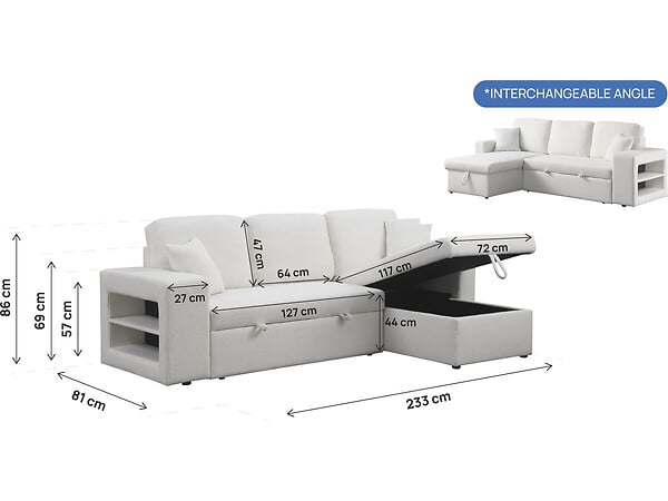 HABITAT ET JARDIN - Canapé d'angle bouclettes convertible/reversible "Axel" - 3 Places - Blanc - large