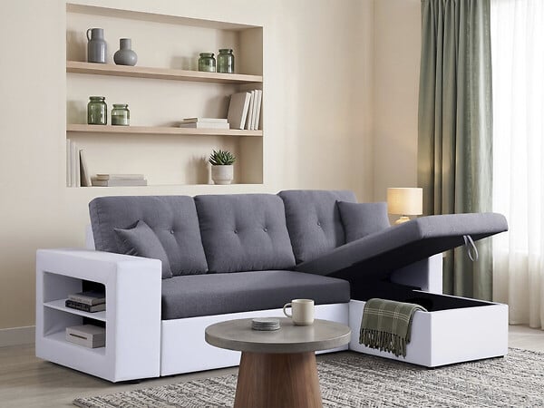 HABITAT ET JARDIN - Canapé d'angle convertible/réversible "Axel" - 3 places - Blanc/Gris - large