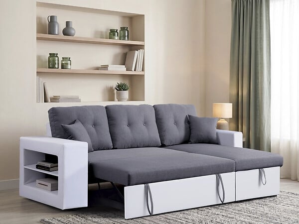 HABITAT ET JARDIN - Canapé d'angle convertible/réversible "Axel" - 3 places - Blanc/Gris - large