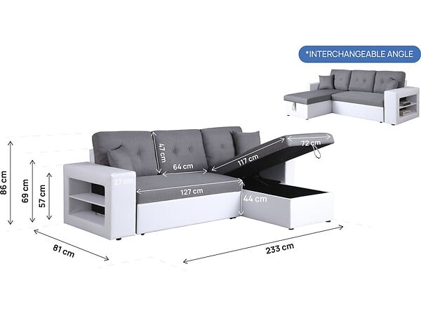 HABITAT ET JARDIN - Canapé d'angle convertible/réversible "Axel" - 3 places - Blanc/Gris - large