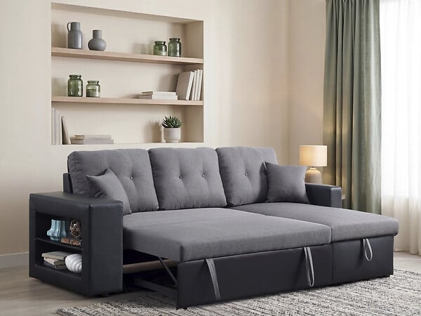 HABITAT ET JARDIN - Canapé d'angle convertible/réversible "Axel" - 3 places - Noir/Gris - large