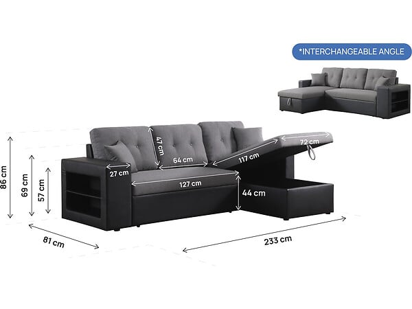 HABITAT ET JARDIN - Canapé d'angle convertible/réversible "Axel" - 3 places - Noir/Gris - large
