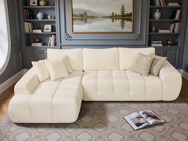 HABITAT ET JARDIN - Canapé d'angle gauche en tissu style bubble "Sidonie" - 4 places - Beige - large