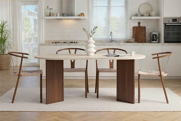 HABITAT ET JARDIN - Table à manger en bois "Sablin" 180 x 90 x 75 cm - Travertin - large