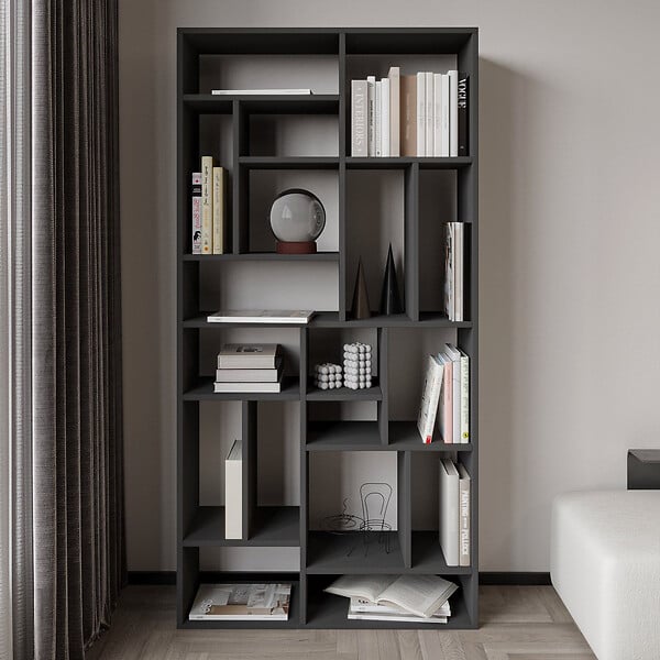 HABITAT ET JARDIN - Bibliothèque en bois "Nicola" - 90 x 30 x 180 cm - Gris anthracite - large