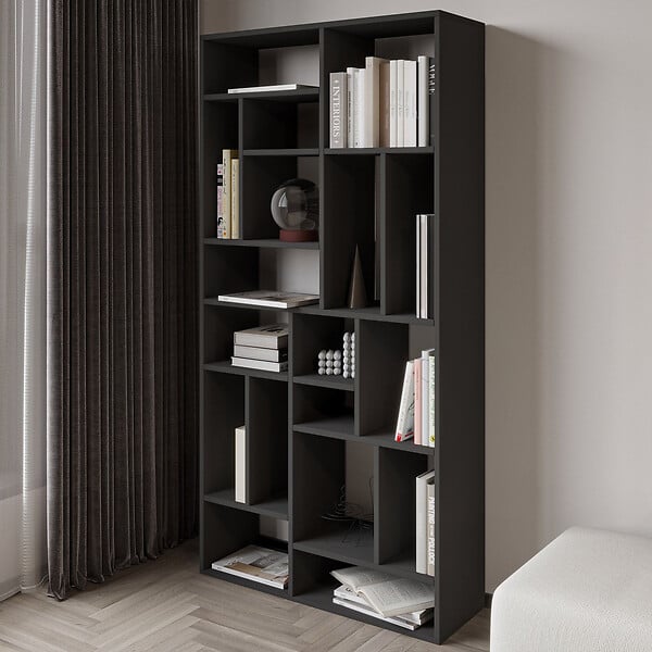 HABITAT ET JARDIN - Bibliothèque en bois "Nicola" - 90 x 30 x 180 cm - Gris anthracite - large