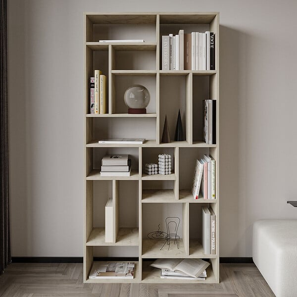 HABITAT ET JARDIN - Bibliothèque en bois "Nicola" - 90 x 30 x 180 cm - Travertin - large