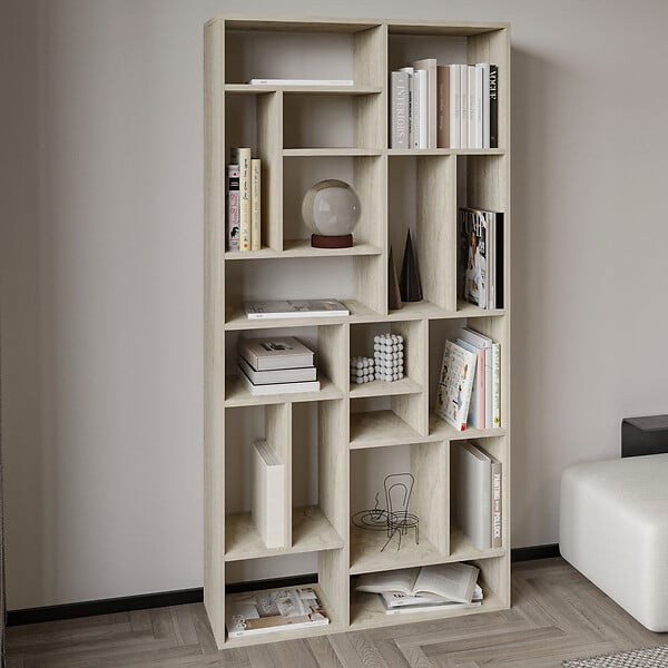 HABITAT ET JARDIN - Bibliothèque en bois "Nicola" - 90 x 30 x 180 cm - Travertin - large