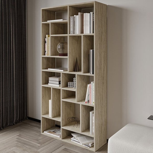 HABITAT ET JARDIN - Bibliothèque en bois "Nicola" - 90 x 30 x 180 cm - Travertin - large