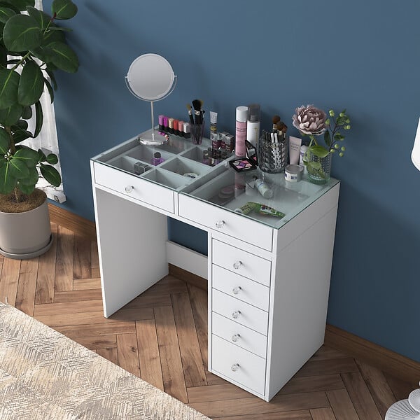 HABITAT ET JARDIN - Coiffeuse avec tiroirs intégrés en bois "Soma" - 90 x 44 x 80 cm - Blanc - large