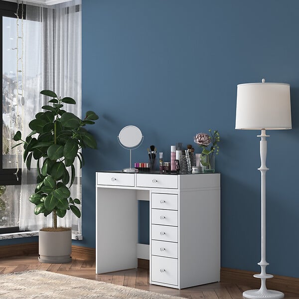 HABITAT ET JARDIN - Coiffeuse avec tiroirs intégrés en bois "Soma" - 90 x 44 x 80 cm - Blanc - large