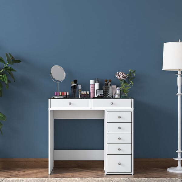 HABITAT ET JARDIN - Coiffeuse avec tiroirs intégrés en bois "Soma" - 90 x 44 x 80 cm - Blanc - large