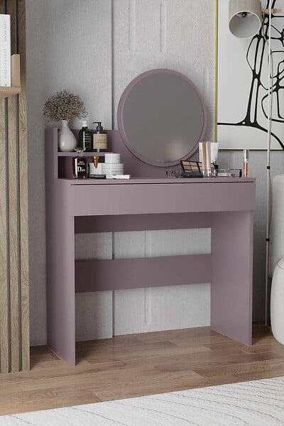 HABITAT ET JARDIN - Coiffeuse avec miroir en bois "Harmony Mini Round" - 90 x 40 x 133 cm - Violet - large