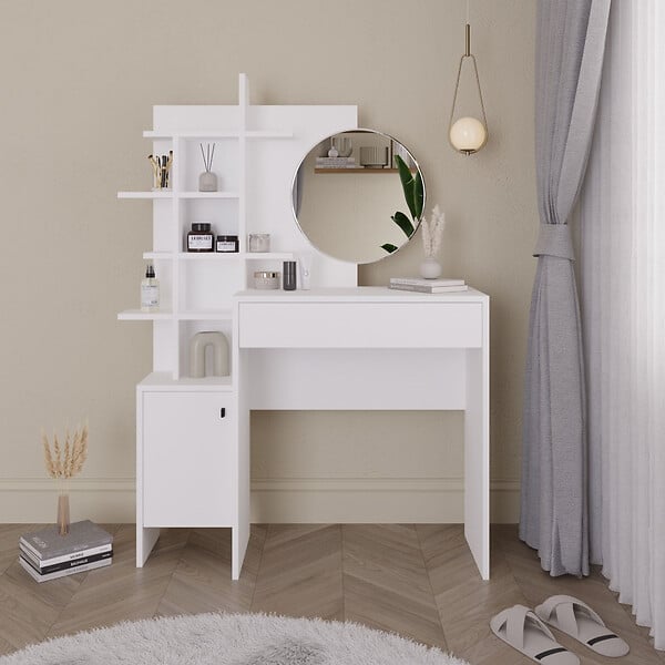 HABITAT ET JARDIN - Table de maquillage en bois "Mup" 105 x 35 x 151 cm - Blanc - large