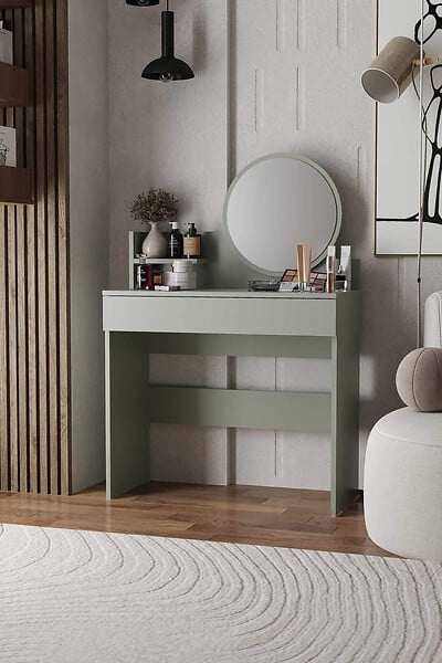HABITAT ET JARDIN - Coiffeuse avec miroir en bois "Harmony Mini Round" - 90 x 40 x 133 cm - Vert - large