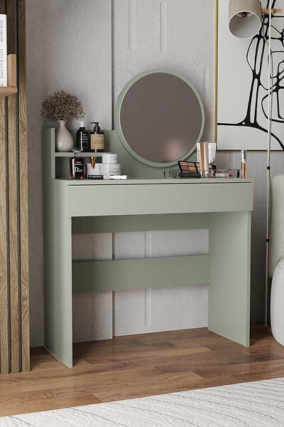 HABITAT ET JARDIN - Coiffeuse avec miroir en bois "Harmony Mini Round" - 90 x 40 x 133 cm - Vert - large
