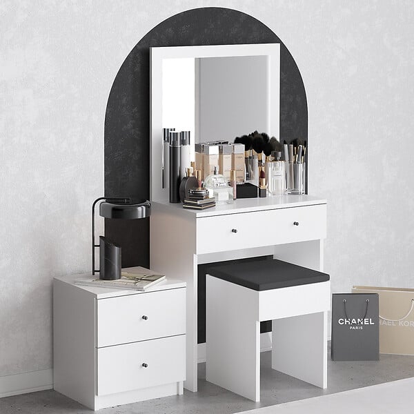 HABITAT ET JARDIN - Ensemble de coiffeuse en bois "Nice" - 65 x 35 x 139 cm - Blanc - large
