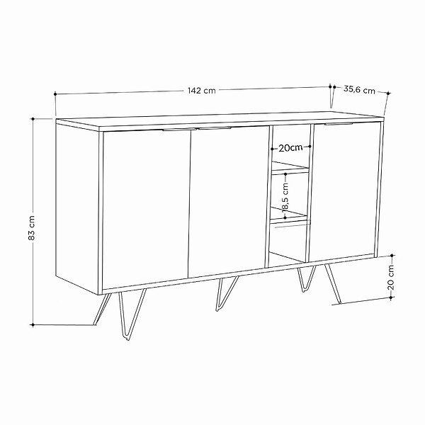 HABITAT ET JARDIN - Buffet en bois "Clara" - 142 x 36 x 83 cm - Grès - large