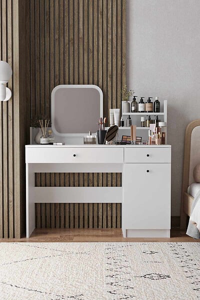 HABITAT ET JARDIN - Coiffeuse avec miroir carré en bois "Harmony Square" - 124 x 40 x 135 cm - Blanc - large