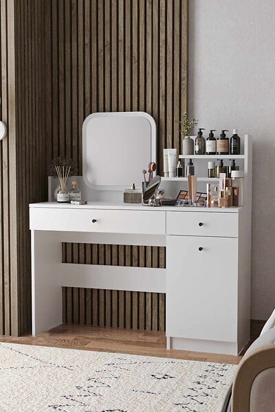 HABITAT ET JARDIN - Coiffeuse avec miroir carré en bois "Harmony Square" - 124 x 40 x 135 cm - Blanc - large