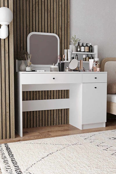 HABITAT ET JARDIN - Coiffeuse avec miroir carré en bois "Harmony Square" - 124 x 40 x 135 cm - Blanc - large