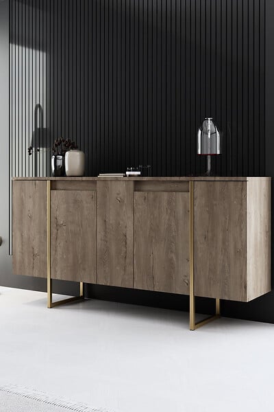 HABITAT ET JARDIN - Buffet en bois "Luxe" - 160 x 35 x 80 cm - Marron - large