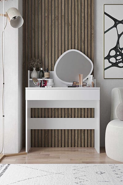 HABITAT ET JARDIN - Coiffeuse avec miroir en bois "Harmony Mini Amorphous" - 90 x 40 x 133 cm - Blanc - large