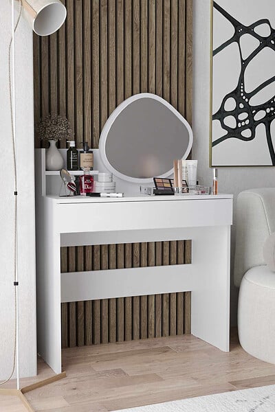 HABITAT ET JARDIN - Coiffeuse avec miroir en bois "Harmony Mini Amorphous" - 90 x 40 x 133 cm - Blanc - large