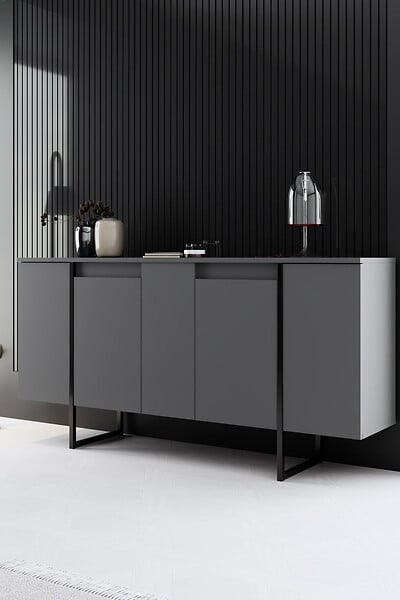 HABITAT ET JARDIN - Buffet en bois "Luxe" - 160 x 35 x 80 cm - Gris anthracite - large