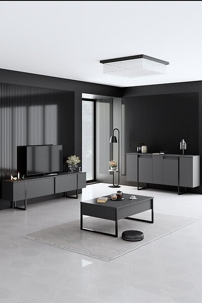 HABITAT ET JARDIN - Buffet en bois "Luxe" - 160 x 35 x 80 cm - Gris anthracite - large
