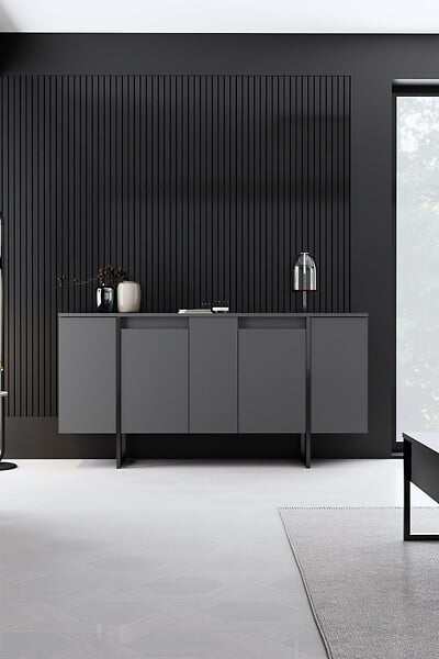 HABITAT ET JARDIN - Buffet en bois "Luxe" - 160 x 35 x 80 cm - Gris anthracite - large