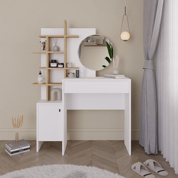 HABITAT ET JARDIN - Table de maquillage en bois "Mup" 105 x 35 x 151 cm - Blanc - large