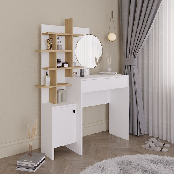 HABITAT ET JARDIN - Table de maquillage en bois "Mup" 105 x 35 x 151 cm - Blanc - large