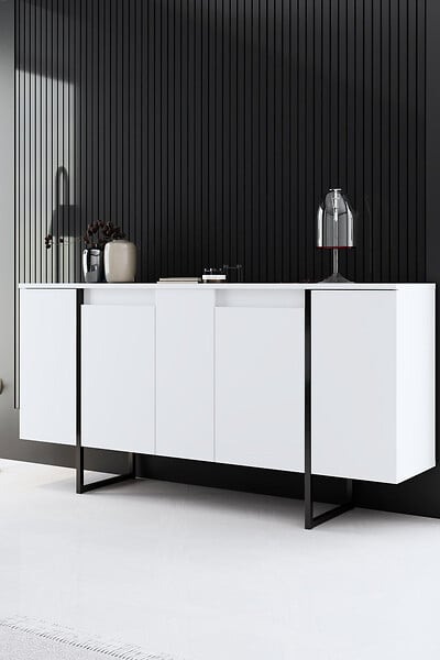 HABITAT ET JARDIN - Buffet en bois "Luxe" - 160 x 35 x 80 cm - Blanc - large