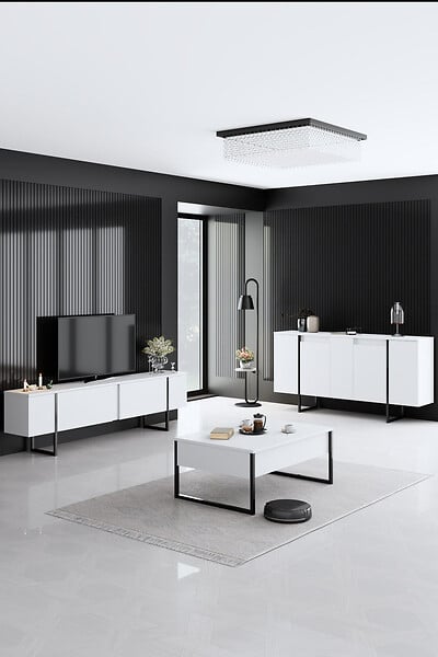 HABITAT ET JARDIN - Buffet en bois "Luxe" - 160 x 35 x 80 cm - Blanc - large