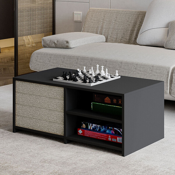 HABITAT ET JARDIN - Table basse en bois "Gord" - 90 x 45 x 44 cm - Gris anthracite - large
