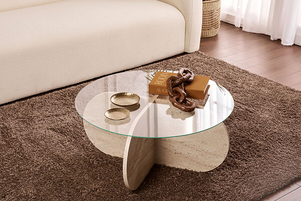 HABITAT ET JARDIN - Table basse en bois "Aeris" - 75 x 75 x 35 cm - TravertinTransparent - large