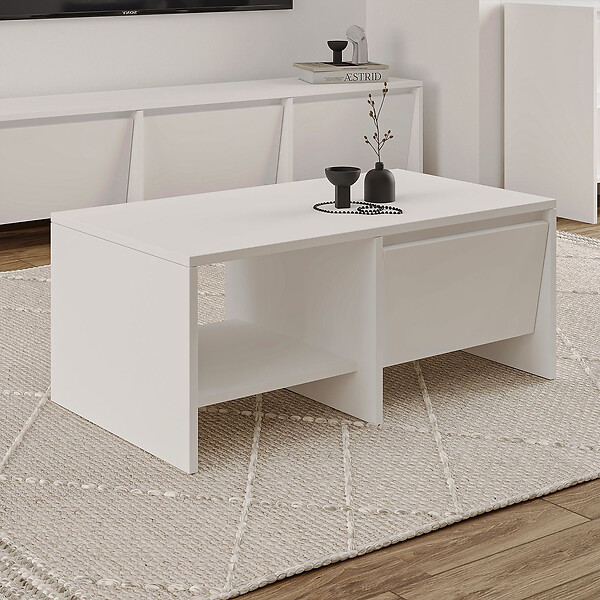 HABITAT ET JARDIN - Table basse en bois "Laris" - 90 x 45 x 35 cm - Blanc - large