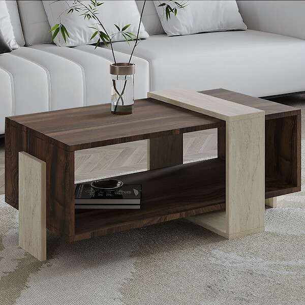 HABITAT ET JARDIN - Table basse en bois "Meleni" - 90 x 49 x 40 cm - Travertin - large