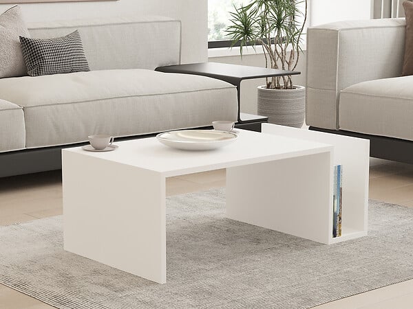 HABITAT ET JARDIN - Table basse en bois "Memo" - 86 x 50 x 32 cm - Blanc - large
