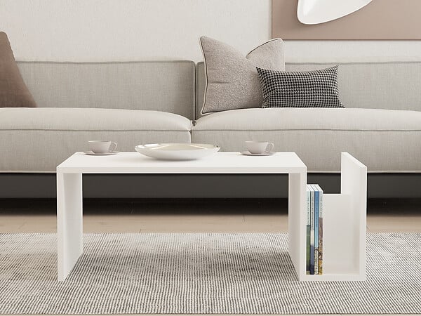 HABITAT ET JARDIN - Table basse en bois "Memo" - 86 x 50 x 32 cm - Blanc - large