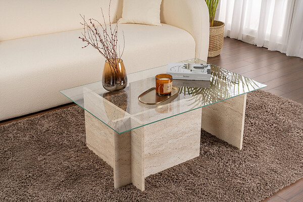 HABITAT ET JARDIN - Table basse en bois "Vetrino" - 105 x 65 x 40 cm - Travertin - large