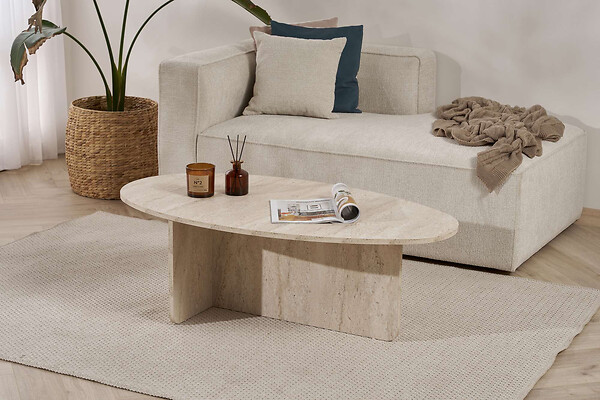 HABITAT ET JARDIN - Table basse en bois "Orba" - 120 x 65 x 40 cm - Travertin - large