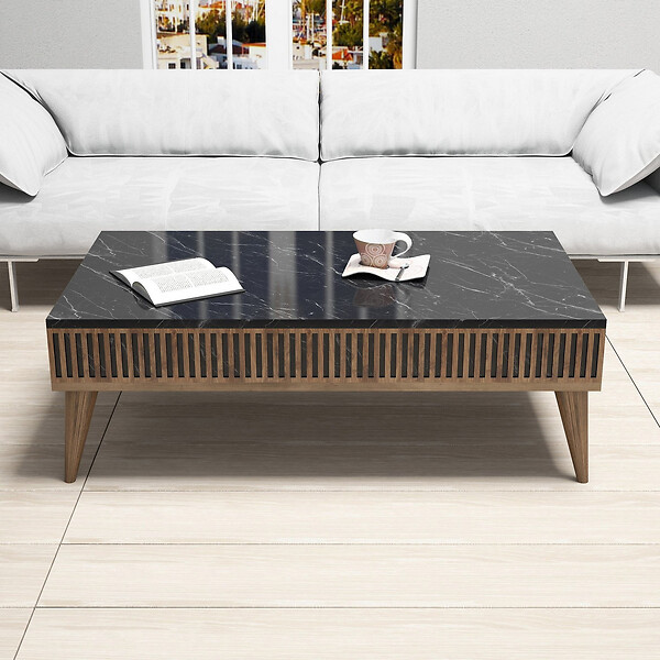 HABITAT ET JARDIN - Table basse en bois "Milan" - 105 x 60 x 34 cm - Noyer, Noir - large