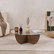 HABITAT ET JARDIN - Table basse en verre "Liya" 90 x 90 x 30 cm - Noyer - vignette
