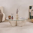 HABITAT ET JARDIN - Table basse en verre "Liya" 90 x 90 x 30 cm - Travertin - vignette