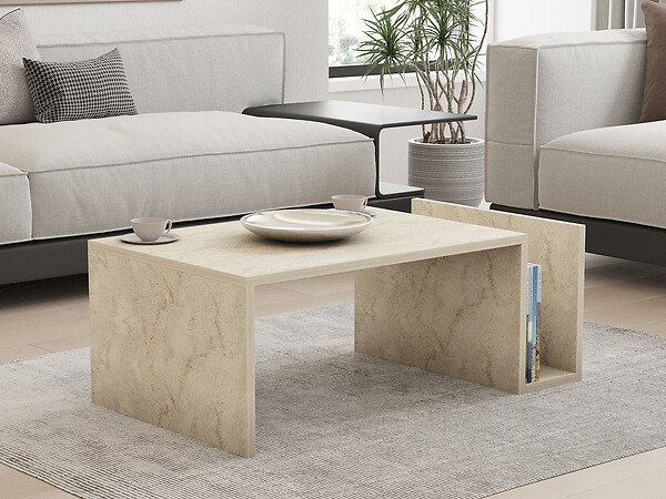 HABITAT ET JARDIN - Table basse en bois "Memo" - 86 x 50 x 32 cm - Travertin - large