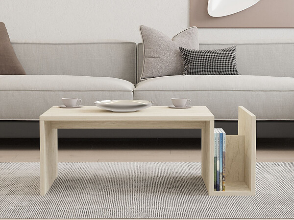 HABITAT ET JARDIN - Table basse en bois "Memo" - 86 x 50 x 32 cm - Travertin - large