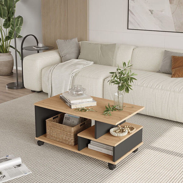 HABITAT ET JARDIN - Table basse en bois "MIN9" - 90 x 51 x 42 cm - Gris anthracite - large