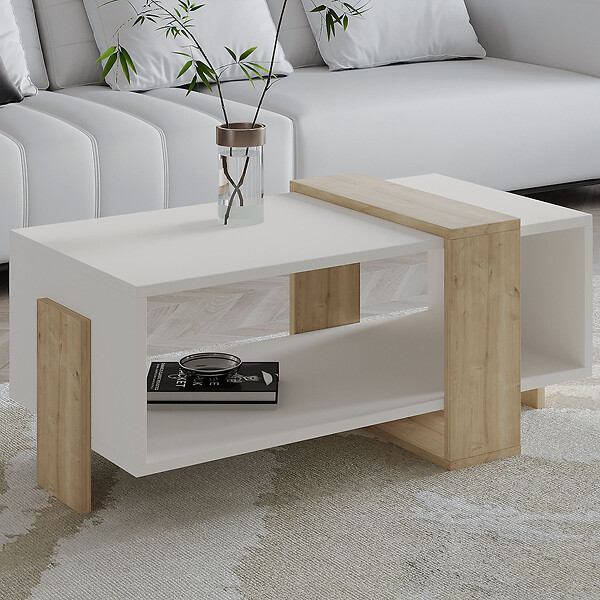 HABITAT ET JARDIN - Table basse en bois "Meleni" - 90 x 49 x 40 cm - Blanc - large